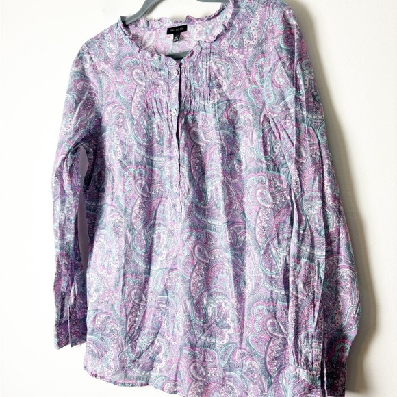 TALBOTS •Women’s Pastel Paisley Half Button Ruffle Neckline Long Sleeve Top Sz M - Picture 3 of 5
